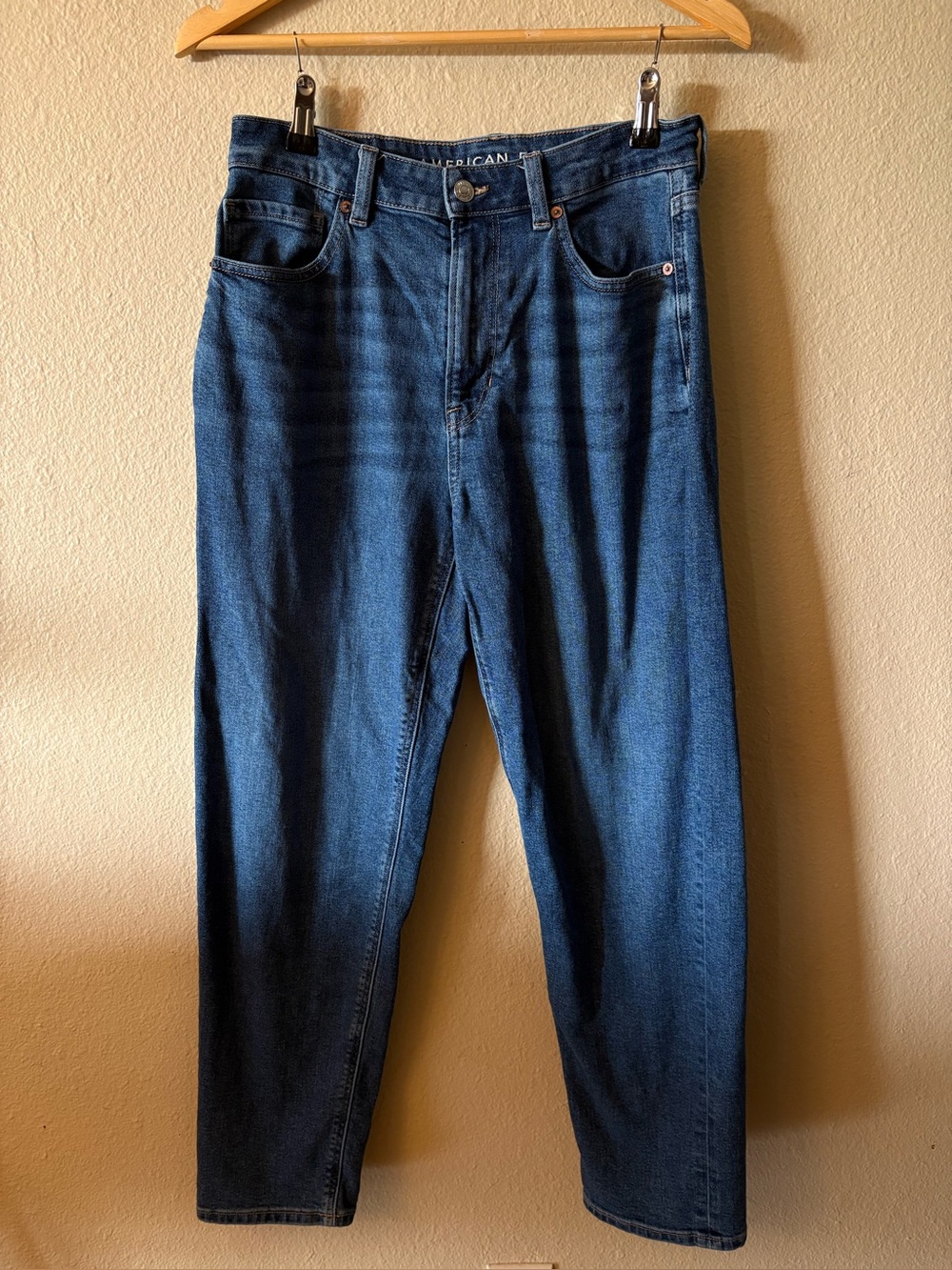 American Eagle Mom Jeans Size 6 Dark Wash Straight Leg Stretch Denim